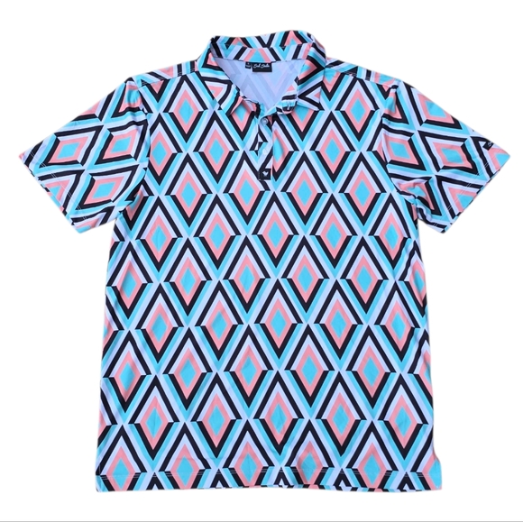 Bad Birdie Men’s The Diamond Geo Print Golf Polo Shirt Multicolor Size Large - Picture 1 of 3